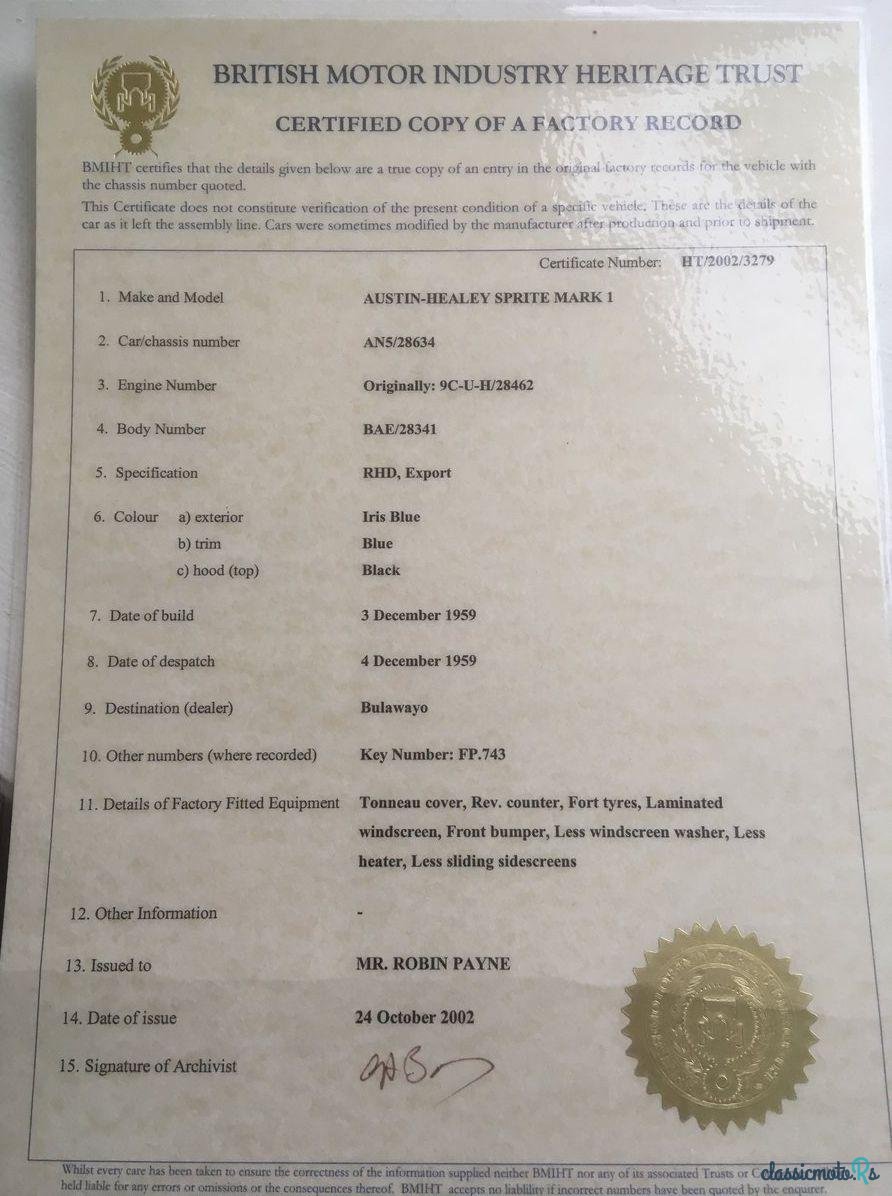 1959' Austin-Healey Sprite Frogeye Sprite photo #1