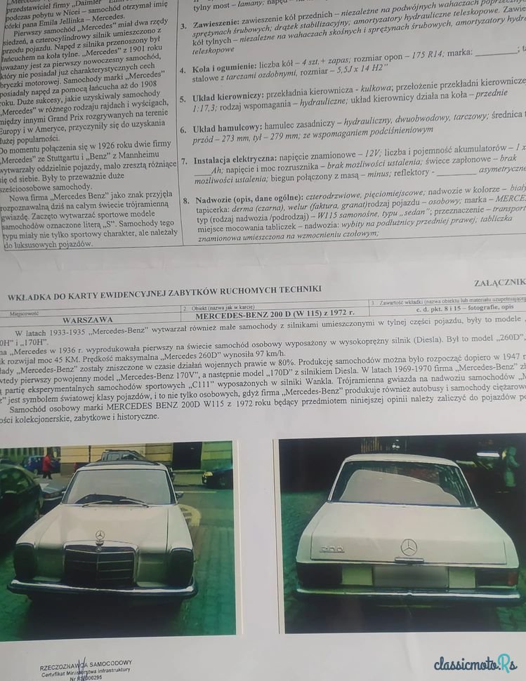 1972' Mercedes-Benz D200 W115 photo #2