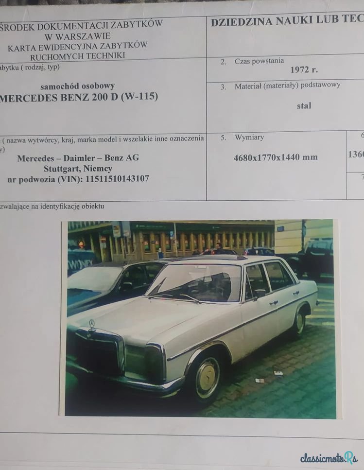 1972' Mercedes-Benz D200 W115 photo #1