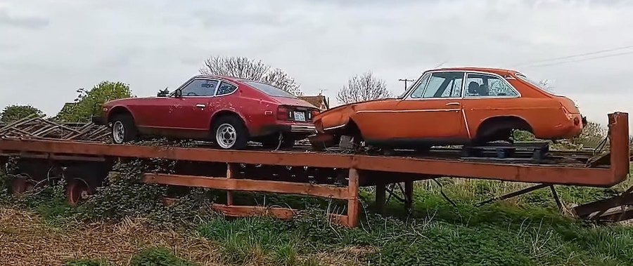 Datsun 280Z Abandoned on a Field Shares Trailer With a British Legend