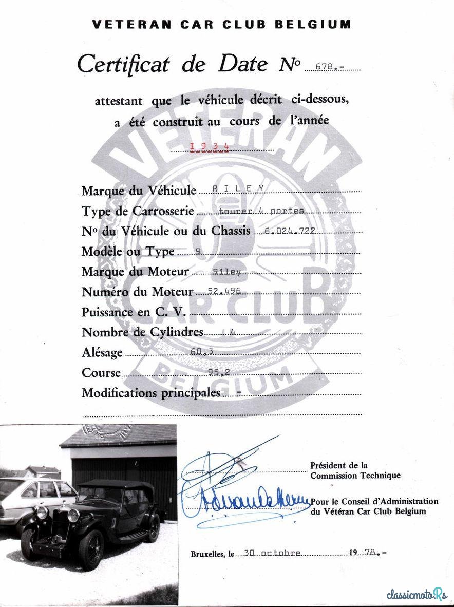 1934' Riley 9 Hp Lynx Tourer photo #1