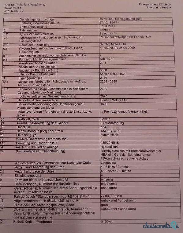 1966' Bentley T Serie photo #2